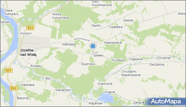 mapa Spławy, Spławy gmina Józefów nad Wisłą na mapie Targeo